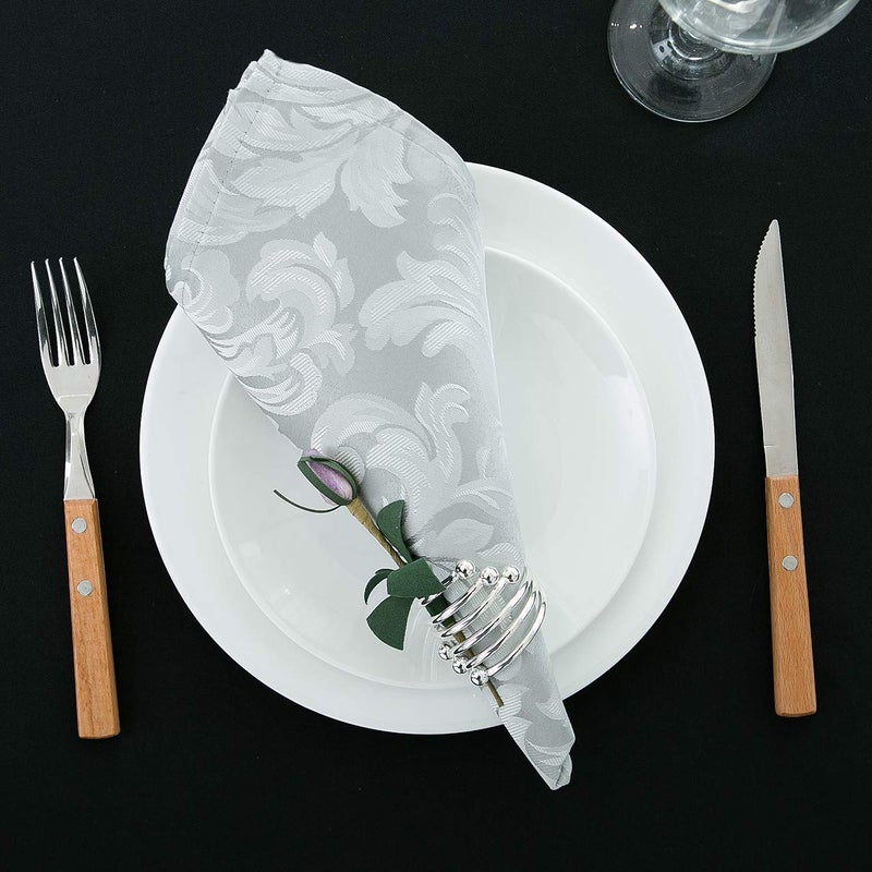 EHouseHome Damask Jacquard Cloth Napkins Waterproof Spillproof Polyester Fabric Napkins Silver Grey, Set of 12, 17 x 17 Inch - Image 3